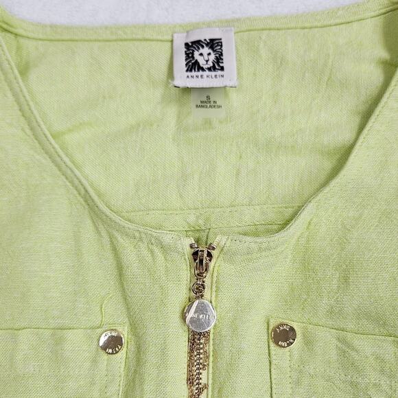 Anne Klein Linen Short Sleeve Coastal Beachy Sheer Summer Green Top Size Small - Picture 3 of 10